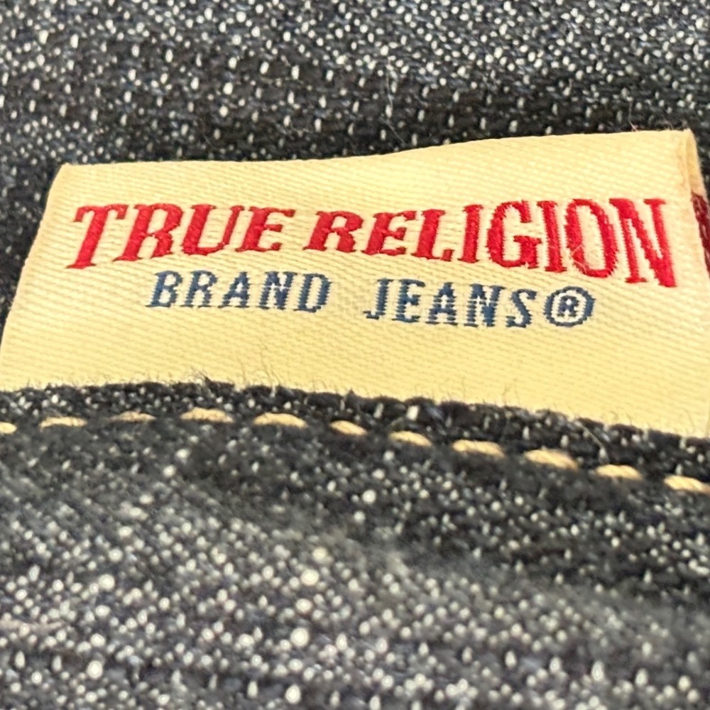 True Religion Denim Tote Bag Frayed Trim Blue Dark Wash Y2K Buddha World Tour - Picture 4 of 15
